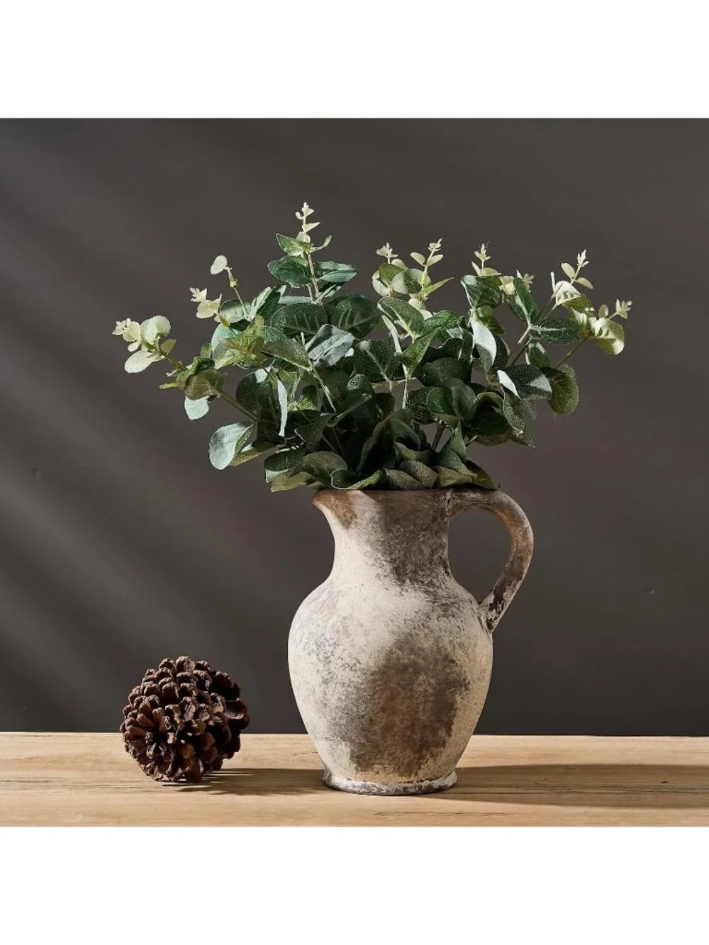 Gray Ceramic Rustic Farmhouse Terracotta Vase, Minimalist Home Shelf Decorative